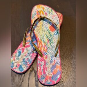 Lilly Pulitzer-Colorful Flip Flops with Gold Straps